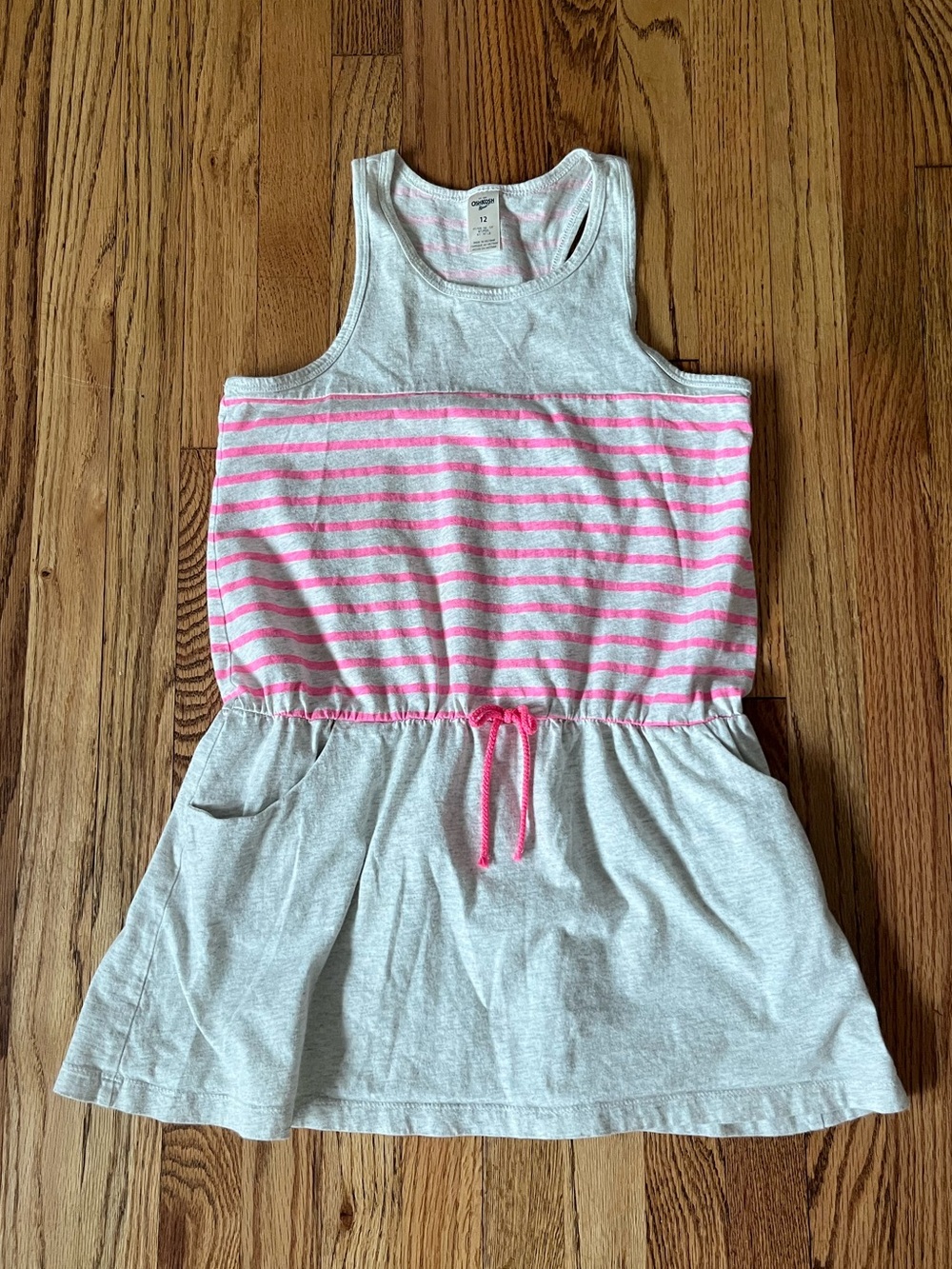Osh Kosh Girls' Pink Stripe Tank Dress with Drawstring Sz 12